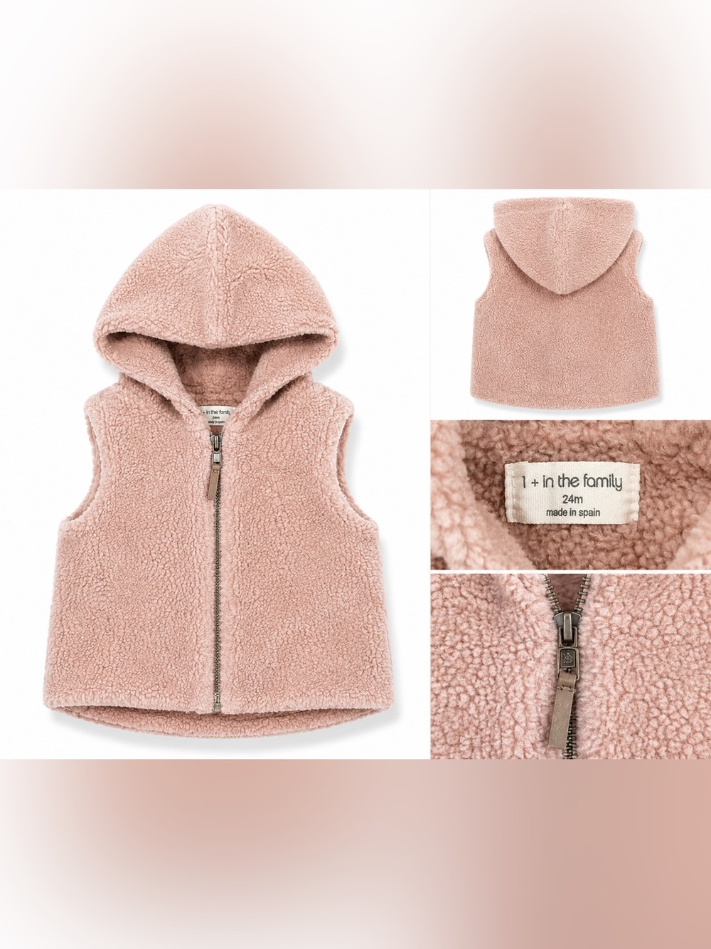1 + in the Family Hooded Teddy Fleece Vest – 24M – Made in Spain